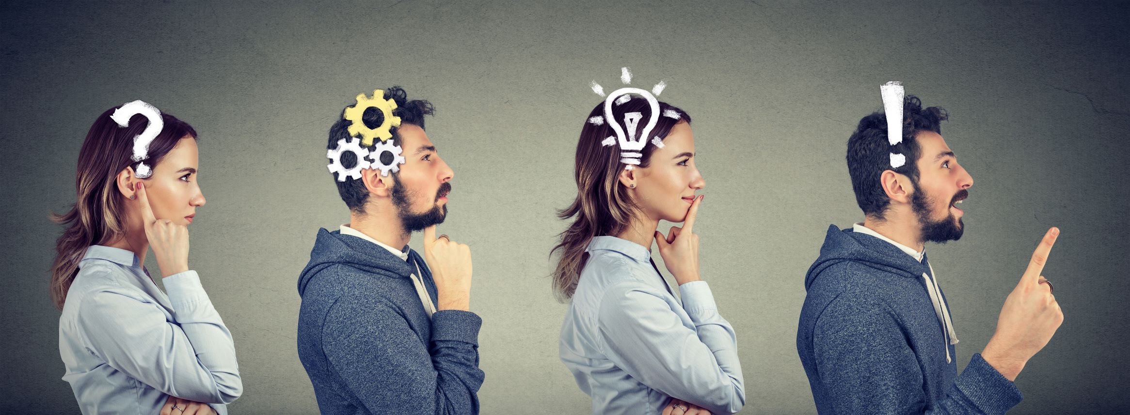 Four people with idea icons.